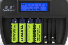 OXE Nabíječka baterií AA na 6 ks, s displejem a 8 ks nabíjecích baterií Varta 56706 R6 2100mAh NIMH basic